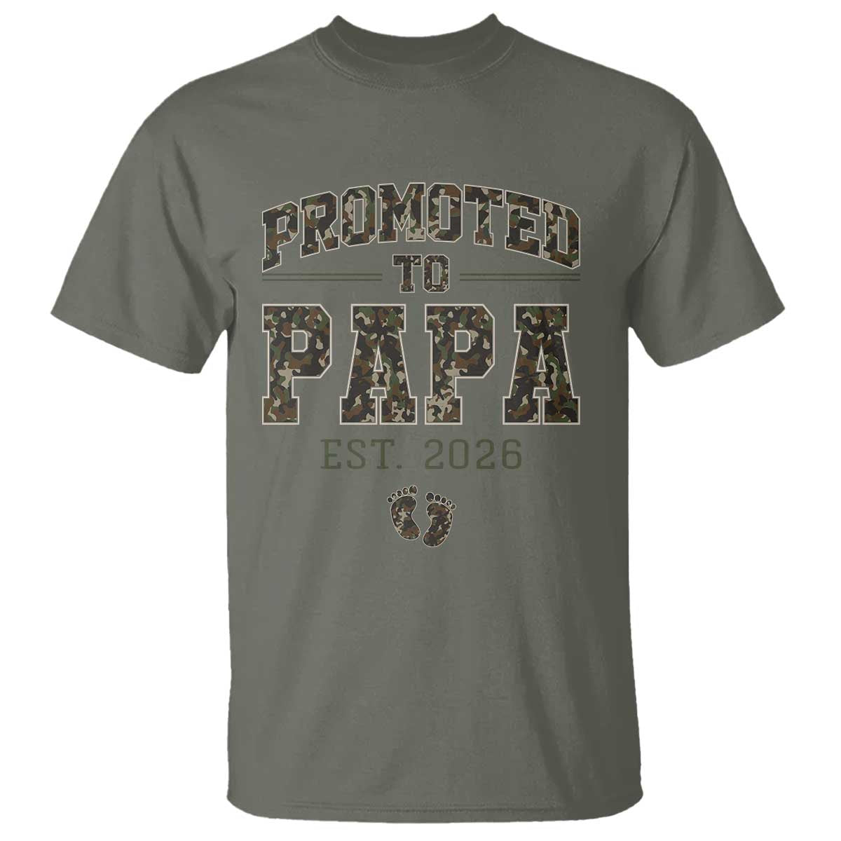 Promoted To Dad Est 2026 Camo T Shirt Hunting Style New Dad Gift Graphic TS12 Military Green Print Your Wear