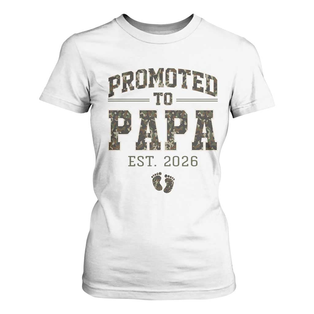 Promoted To Dad Est 2026 Camo T Shirt For Women Hunting Style New Dad Gift Graphic TS12 White Print Your Wear