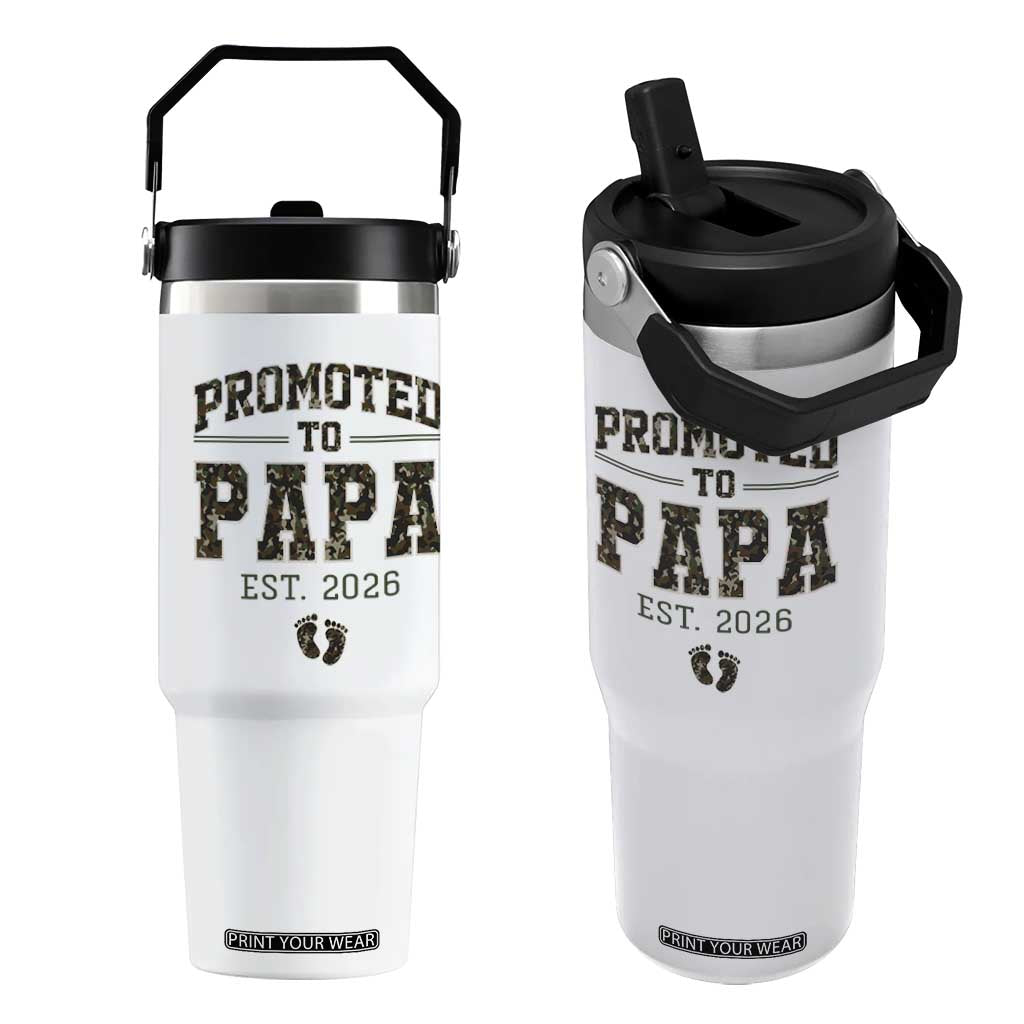 Promoted To Dad Est 2026 Camo Flip Straw Tumbler Hunting Style New Dad Gift Graphic TS12 One Size: 30 oz White Print Your Wear