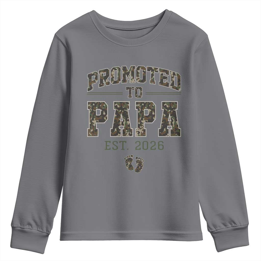 Promoted To Dad Est 2026 Camo Youth Sweatshirt Hunting Style New Dad Gift Graphic TS12 Charcoal Print Your Wear
