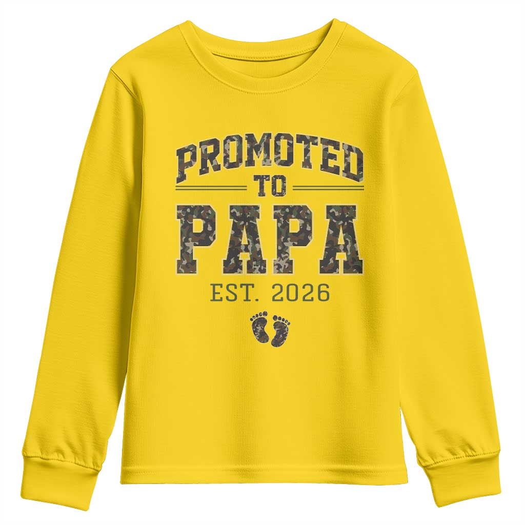 Promoted To Dad Est 2026 Camo Youth Sweatshirt Hunting Style New Dad Gift Graphic TS12 Daisy Print Your Wear