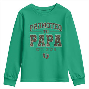 Promoted To Dad Est 2026 Camo Youth Sweatshirt Hunting Style New Dad Gift Graphic TS12 Irish Green Print Your Wear
