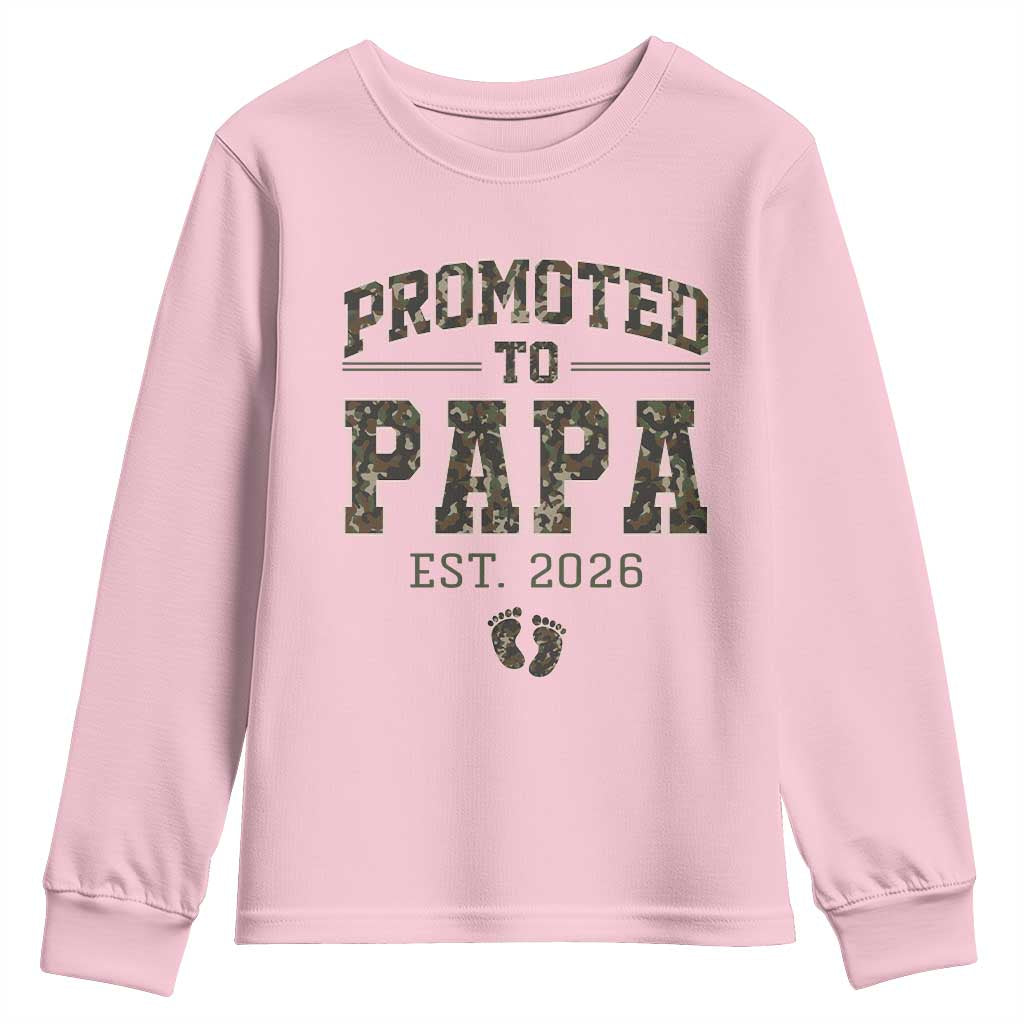 Promoted To Dad Est 2026 Camo Youth Sweatshirt Hunting Style New Dad Gift Graphic TS12 Light Pink Print Your Wear