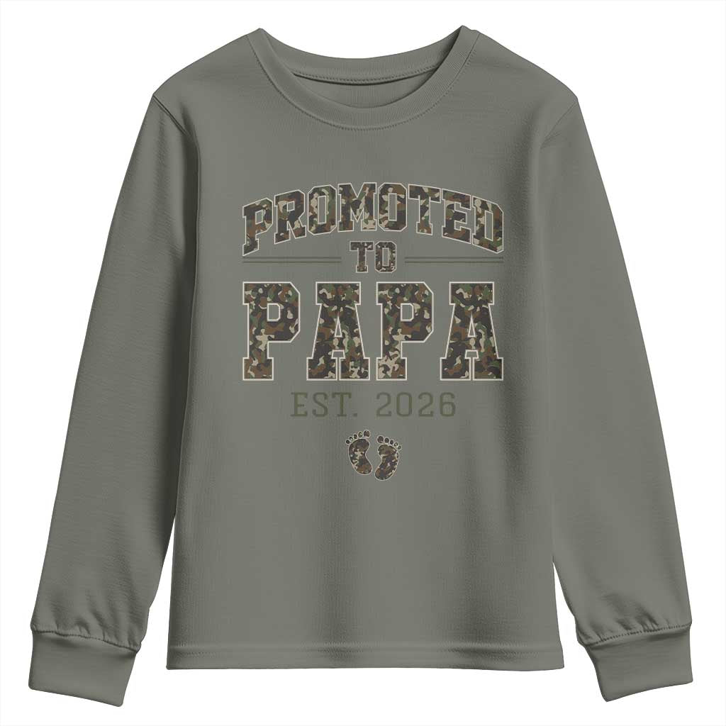 Promoted To Dad Est 2026 Camo Youth Sweatshirt Hunting Style New Dad Gift Graphic TS12 Military Green Print Your Wear
