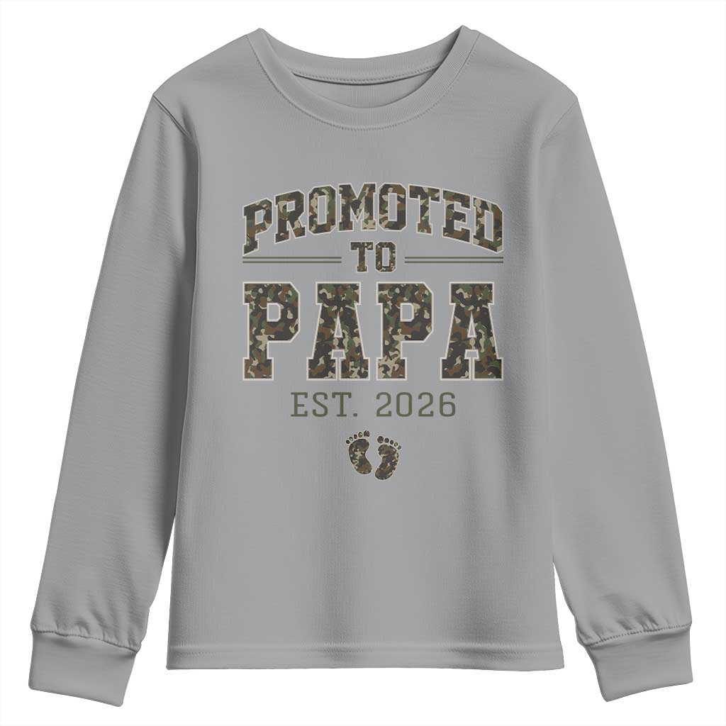 Promoted To Dad Est 2026 Camo Youth Sweatshirt Hunting Style New Dad Gift Graphic TS12 Sport Gray Print Your Wear