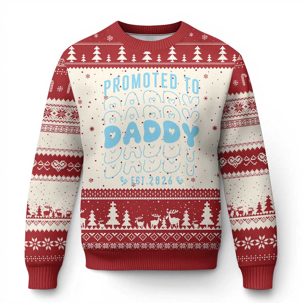 Promoted To Daddy 2026 New Boy Dad Ugly Christmas Sweater First Time Fathers Day Gift TS12 Beige Red Print Your Wear