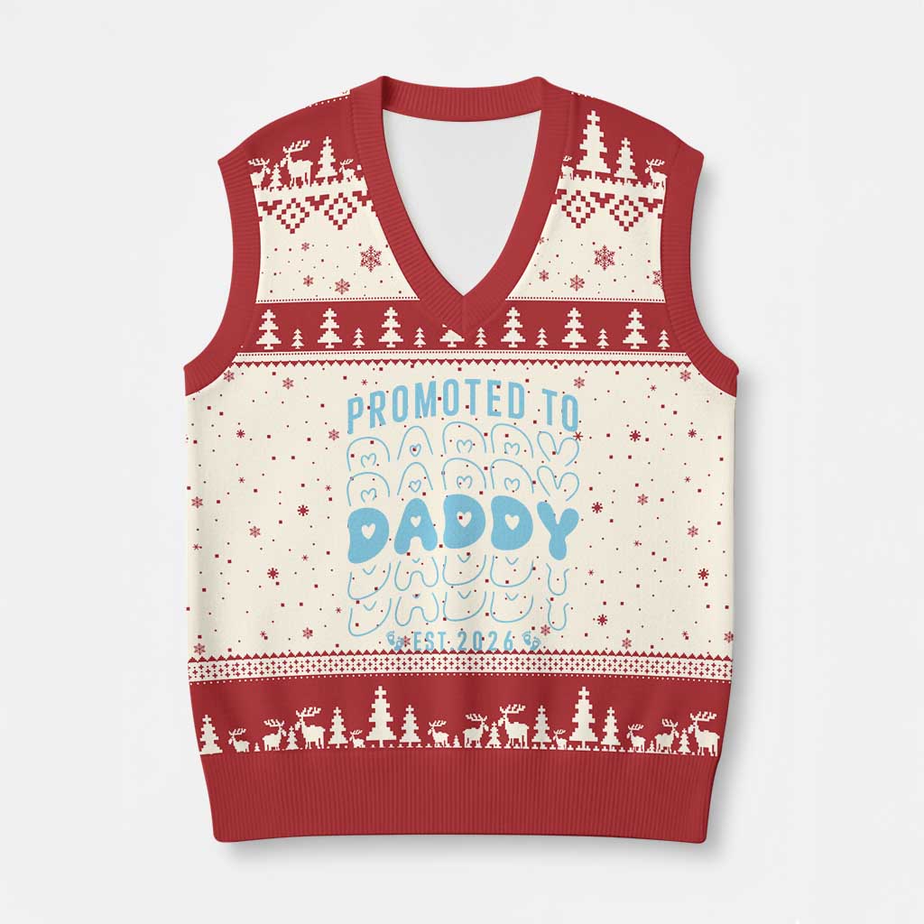 Promoted To Daddy 2026 New Boy Dad V-Neck Knit Sweater Vest First Time Fathers Day Gift TS12 Beige Red Print Your Wear