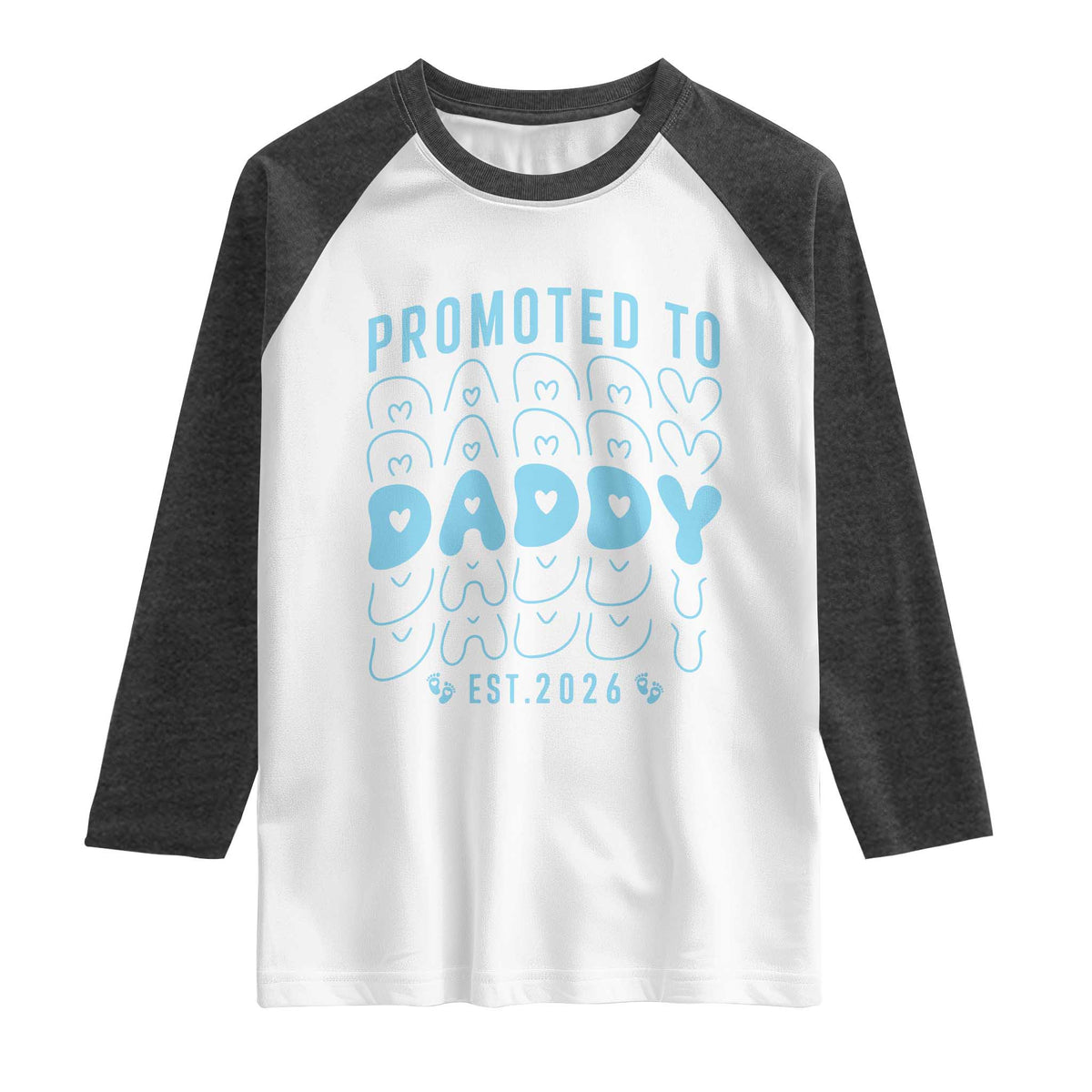 Promoted To Daddy 2026 New Boy Dad Raglan Shirt First Time Fathers Day Gift TS12 White Heather Charcoal Print Your Wear