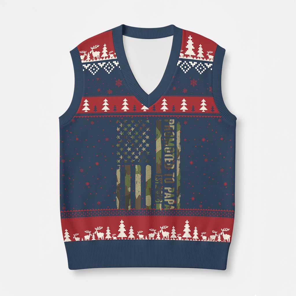 Promoted To Papa Est 2026 American Flag Camo V-Neck Knit Sweater Vest Patriotic New Papa TS12 Navy Red Print Your Wear