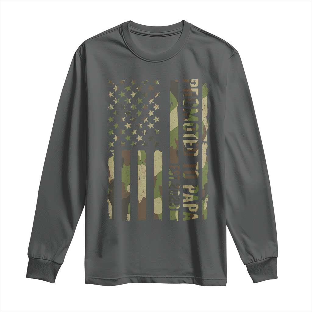 Promoted To Papa Est 2026 American Flag Camo Long Sleeve Shirt Patriotic New Papa TS12 Dark Heather Print Your Wear