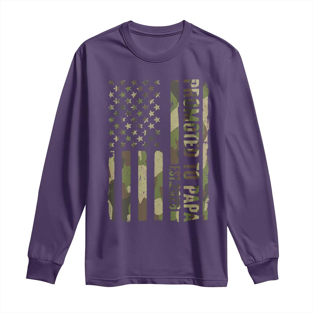 Promoted To Papa Est 2026 American Flag Camo Long Sleeve Shirt Patriotic New Papa TS12 Purple Print Your Wear