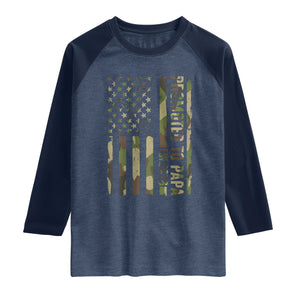 Promoted To Papa Est 2026 American Flag Camo Raglan Shirt Patriotic New Papa TS12 Heather Denim Navy Print Your Wear