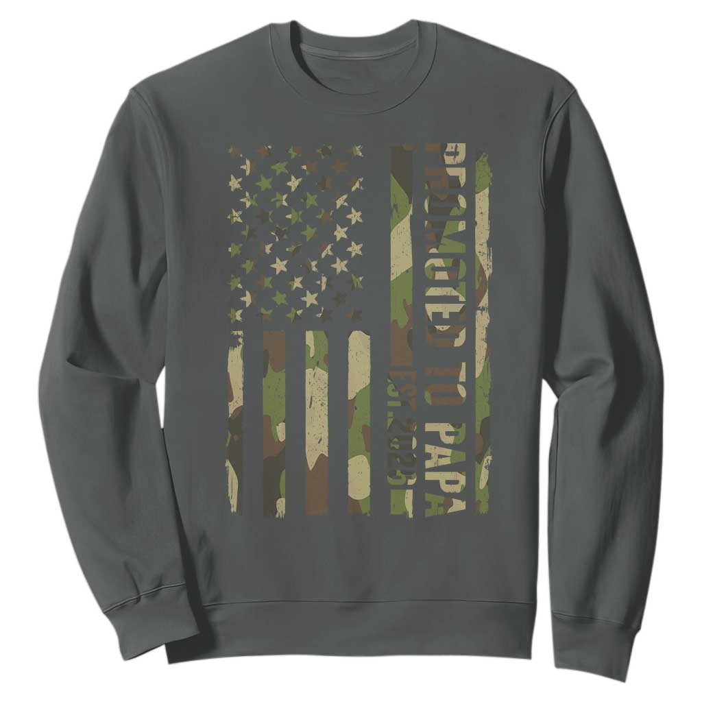 Promoted To Papa Est 2026 American Flag Camo Sweatshirt Patriotic New Papa TS12 Dark Heather Print Your Wear