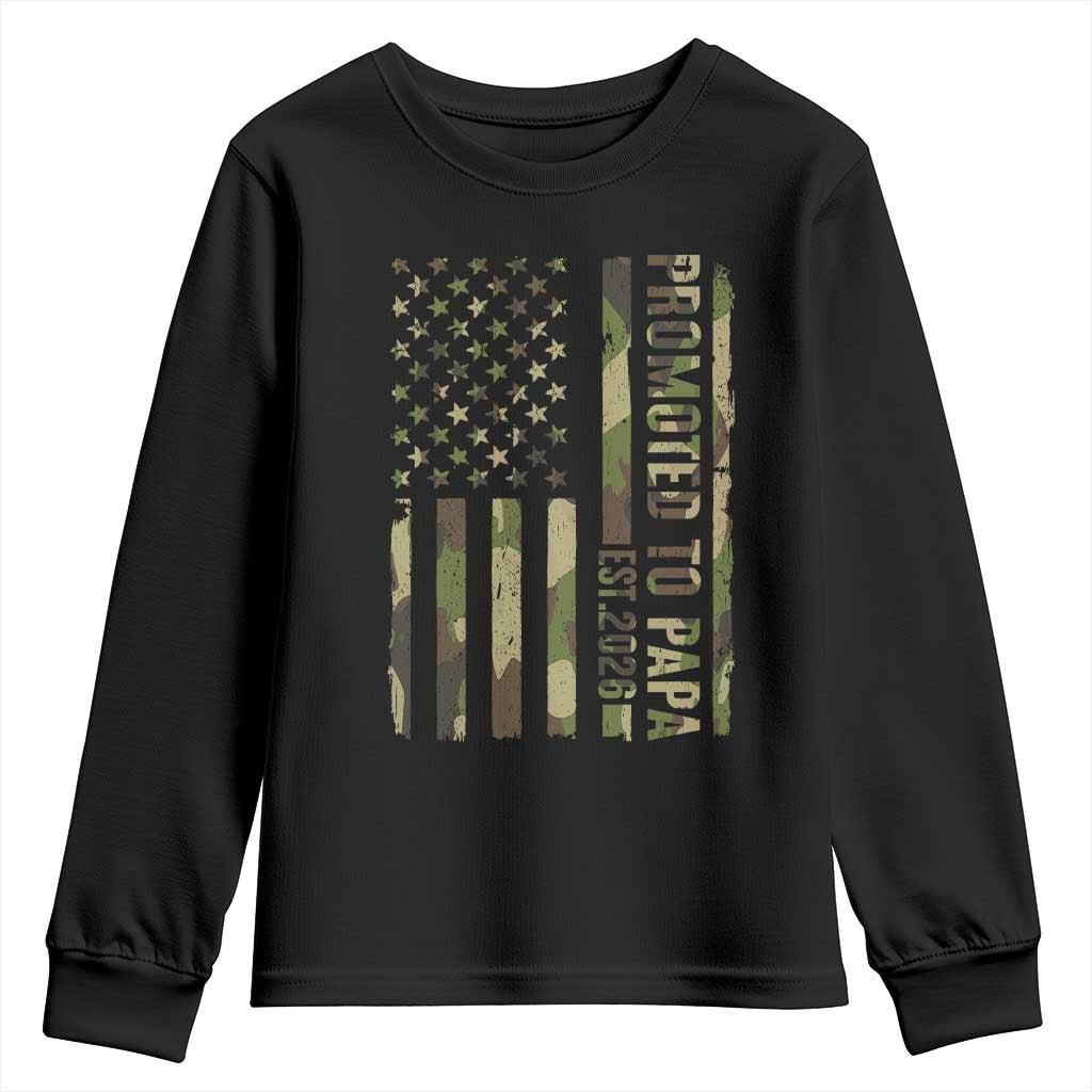 Promoted To Papa Est 2026 American Flag Camo Youth Sweatshirt Patriotic New Papa TS12 Black Print Your Wear