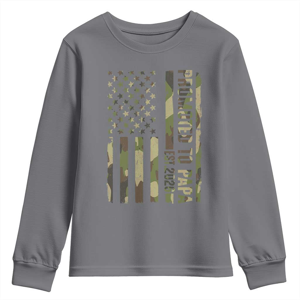 Promoted To Papa Est 2026 American Flag Camo Youth Sweatshirt Patriotic New Papa TS12 Charcoal Print Your Wear