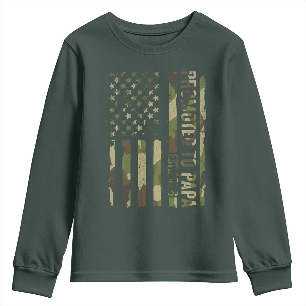 Promoted To Papa Est 2026 American Flag Camo Youth Sweatshirt Patriotic New Papa TS12 Dark Forest Green Print Your Wear