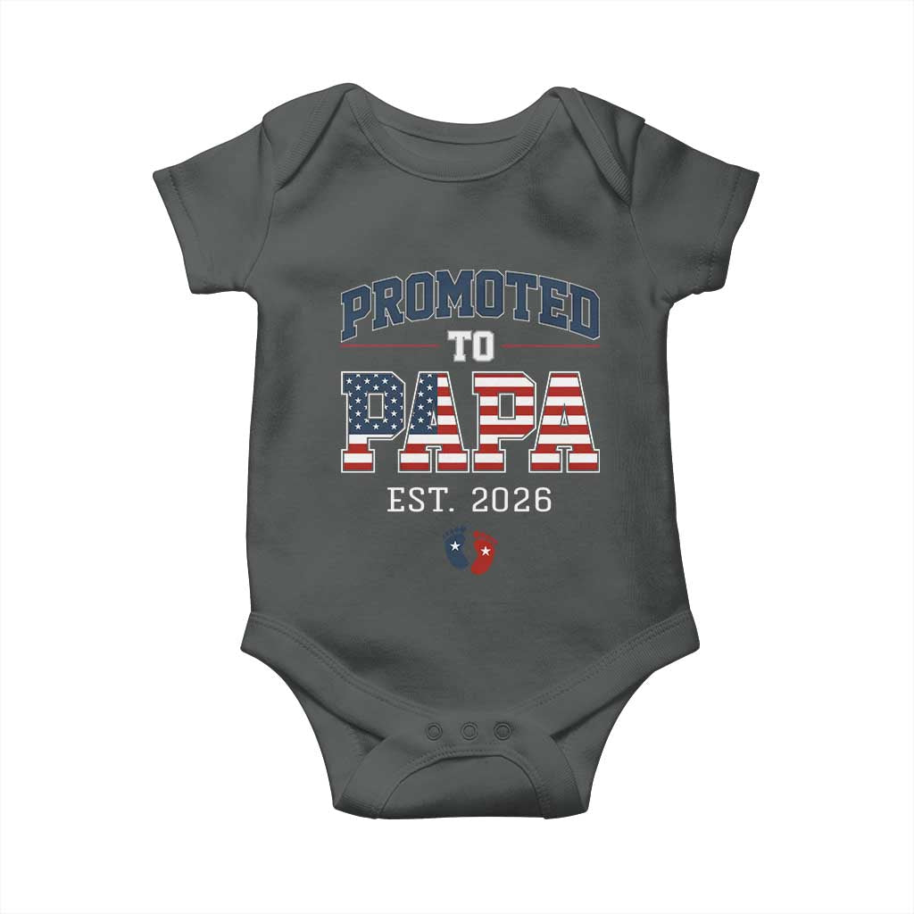 Patriotic Promoted To Dad Est 2026 Baby Onesie US Flag New Father Gift TS12 Dark Heather Print Your Wear