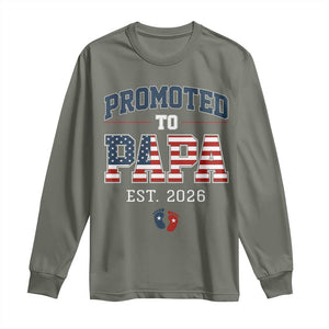 Patriotic Promoted To Dad Est 2026 Long Sleeve Shirt US Flag New Father Gift TS12 Military Green Print Your Wear