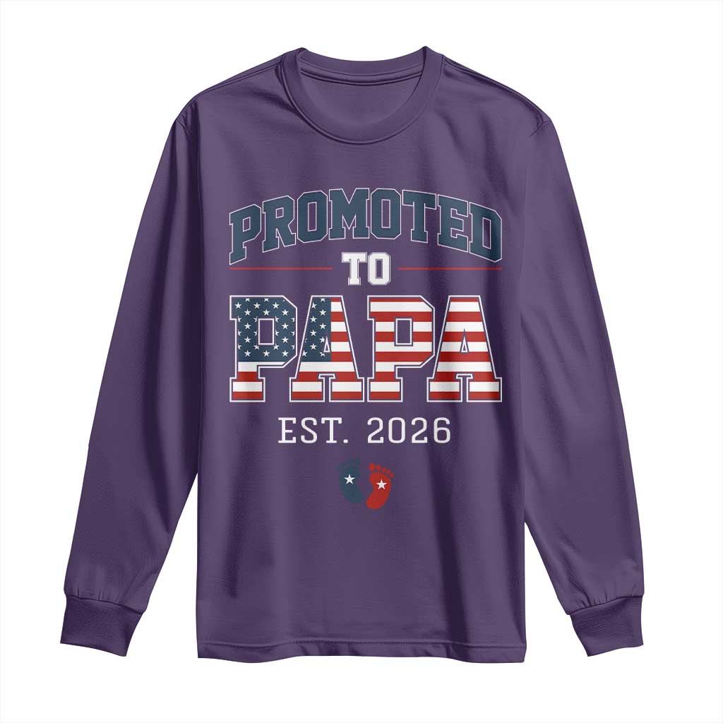 Patriotic Promoted To Dad Est 2026 Long Sleeve Shirt US Flag New Father Gift TS12 Purple Print Your Wear