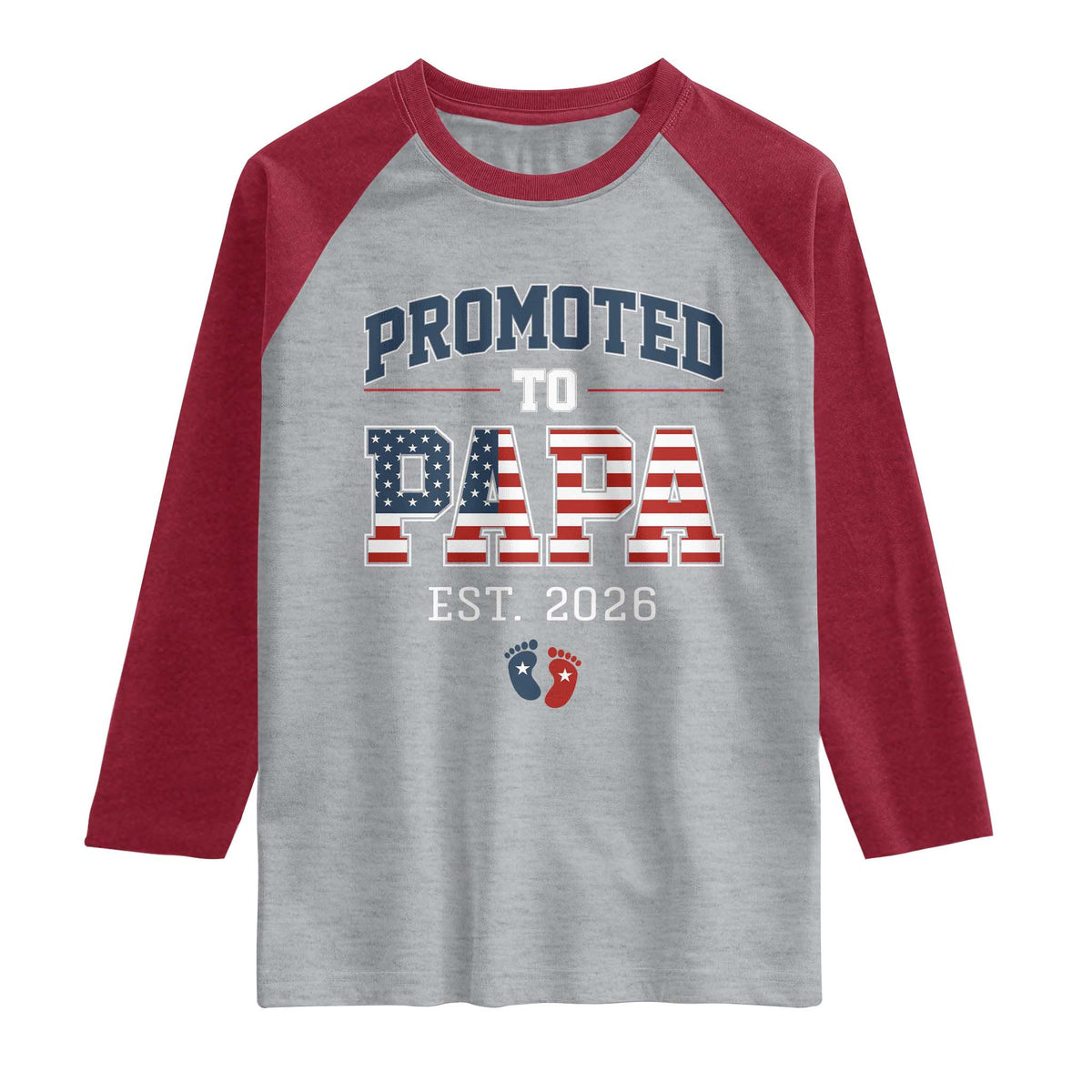 Patriotic Promoted To Dad Est 2026 Raglan Shirt US Flag New Father Gift TS12 Heather Gray Heather Red Print Your Wear
