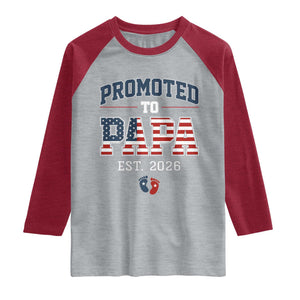 Patriotic Promoted To Dad Est 2026 Raglan Shirt US Flag New Father Gift TS12 Heather Gray Heather Red Print Your Wear