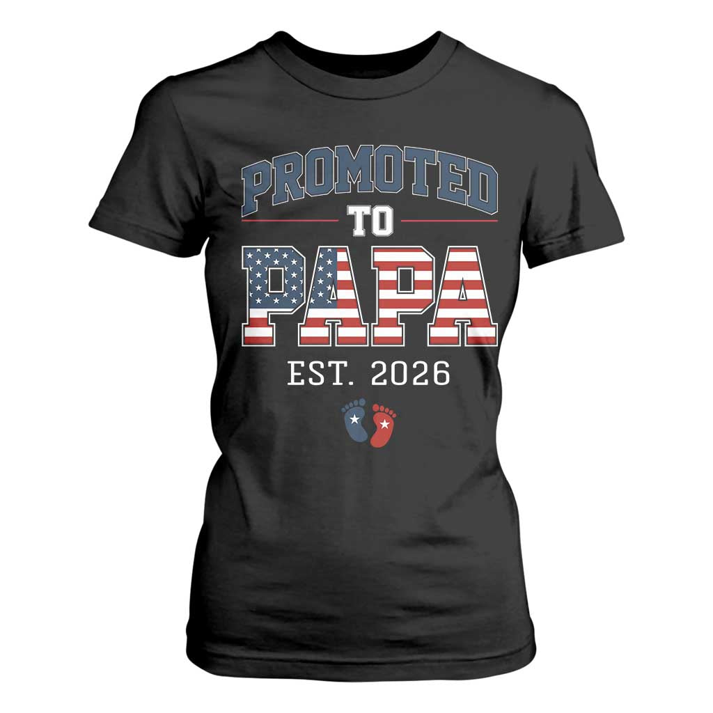 Patriotic Promoted To Dad Est 2026 T Shirt For Women US Flag New Father Gift TS12 Black Print Your Wear
