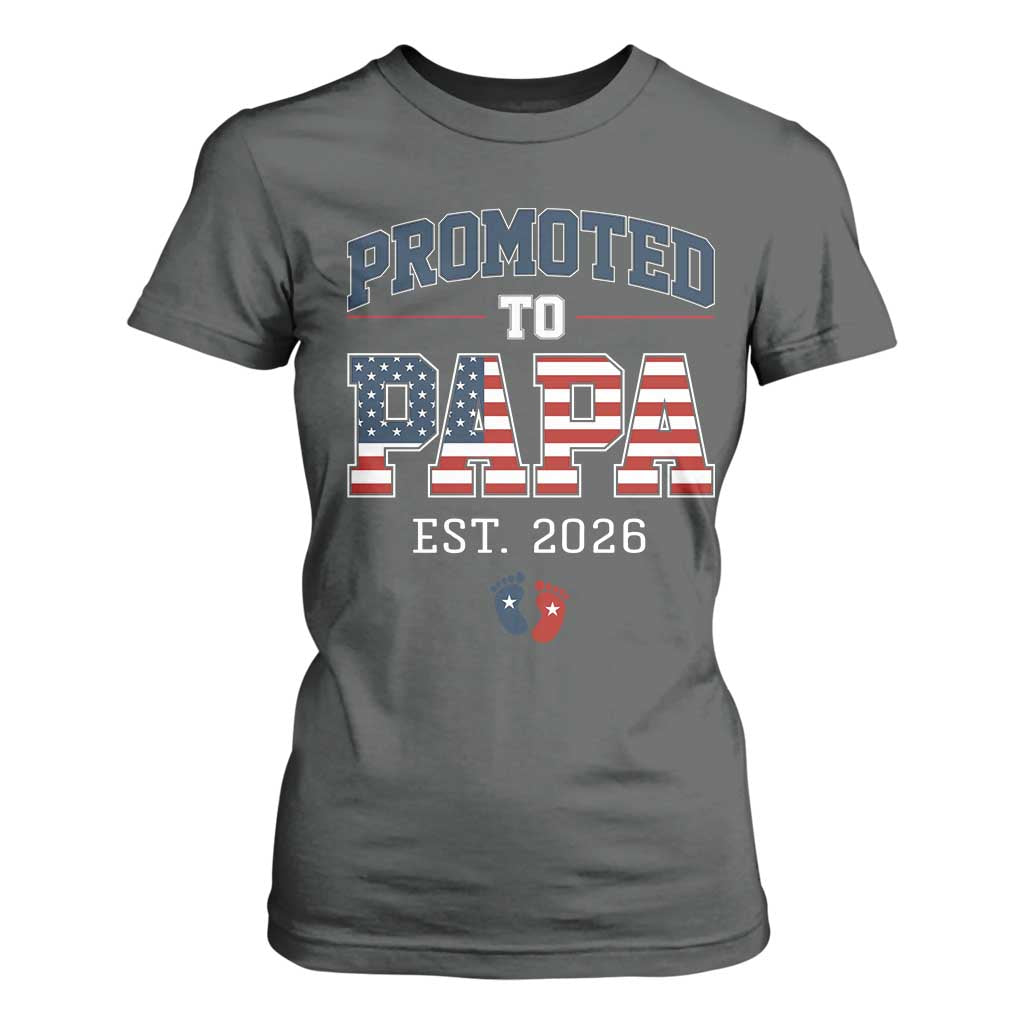 Patriotic Promoted To Dad Est 2026 T Shirt For Women US Flag New Father Gift TS12 Dark Heather Print Your Wear