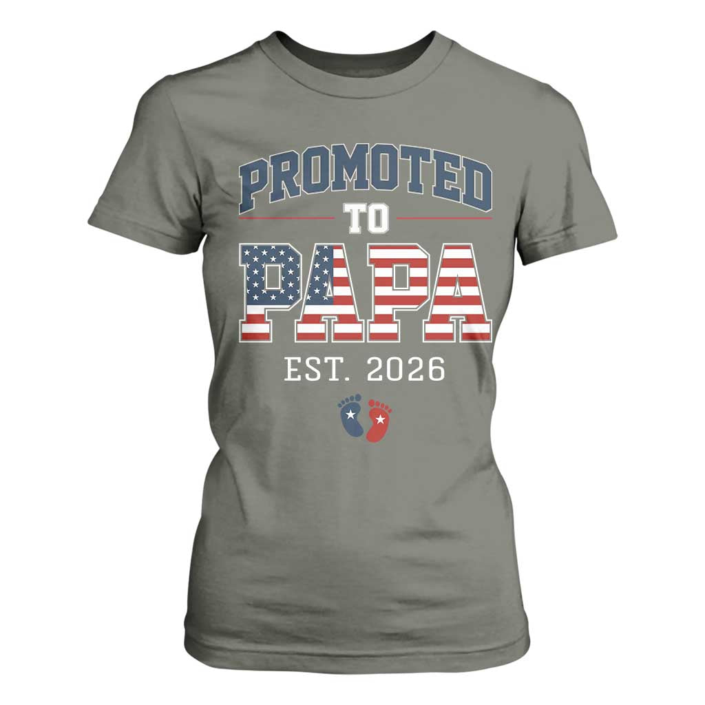 Patriotic Promoted To Dad Est 2026 T Shirt For Women US Flag New Father Gift TS12 Military Green Print Your Wear