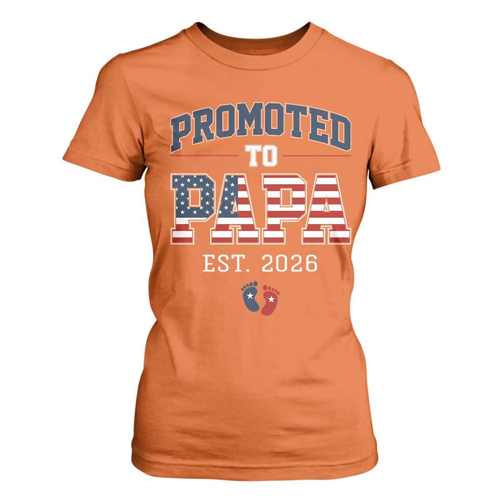 Patriotic Promoted To Dad Est 2026 T Shirt For Women US Flag New Father Gift TS12 Orange Print Your Wear