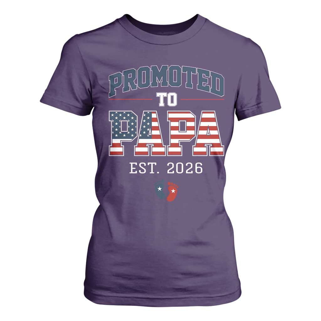 Patriotic Promoted To Dad Est 2026 T Shirt For Women US Flag New Father Gift TS12 Purple Print Your Wear