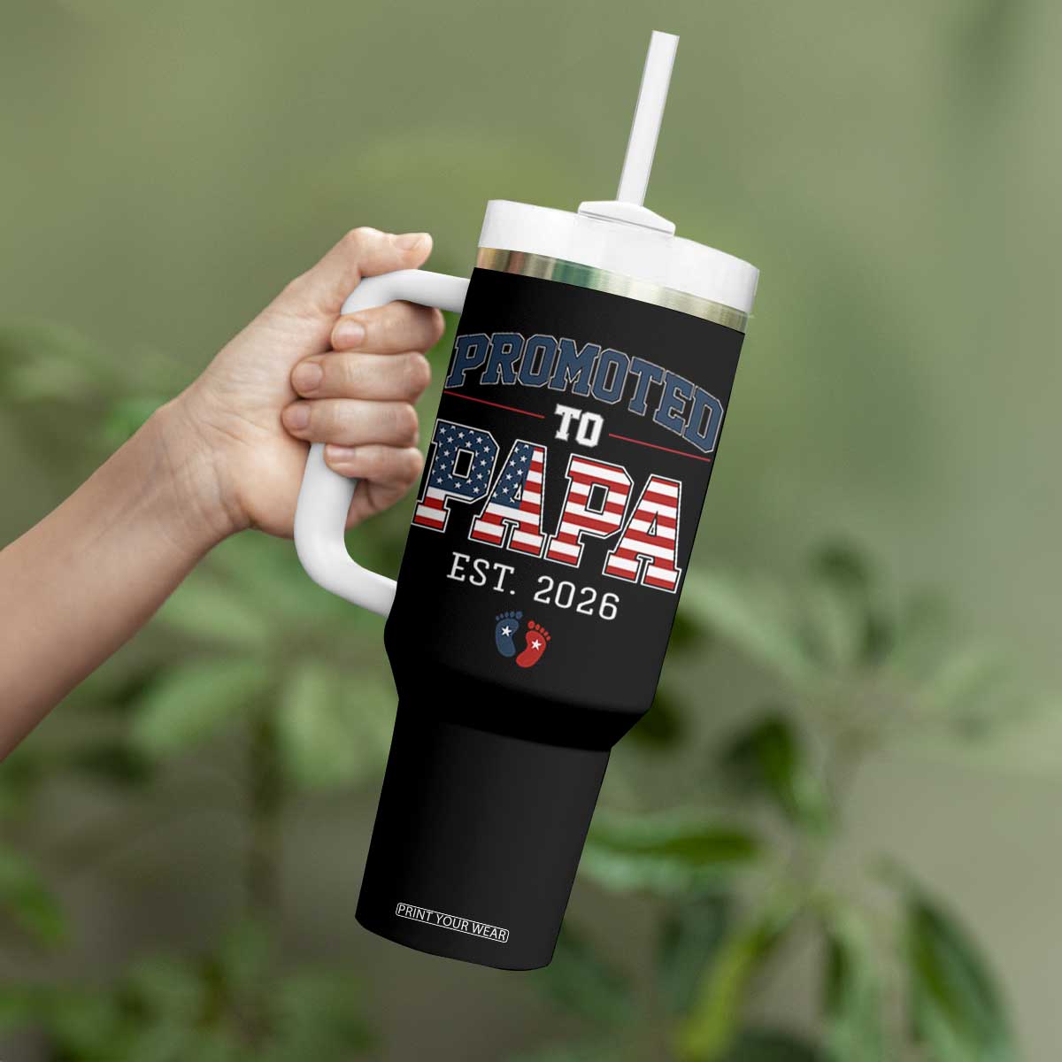 Patriotic Promoted To Dad Est 2026 Tumbler With Handle US Flag New Father Gift TS12 Print Your Wear