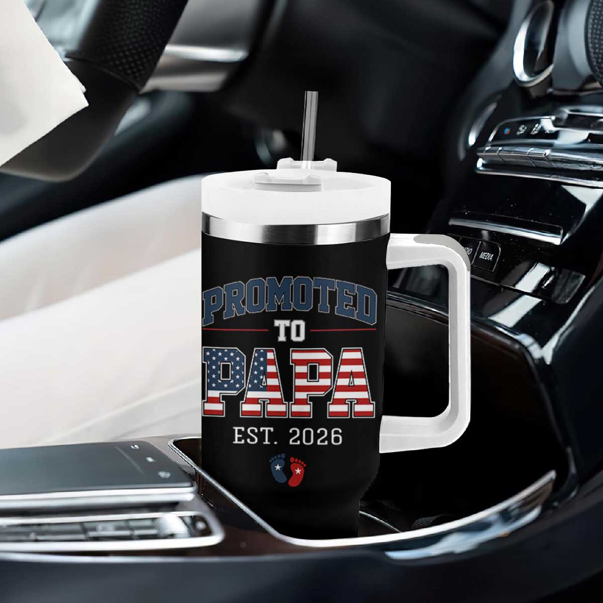 Patriotic Promoted To Dad Est 2026 Tumbler With Handle US Flag New Father Gift TS12 Print Your Wear