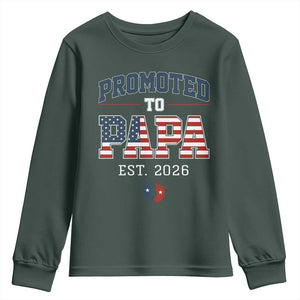 Patriotic Promoted To Dad Est 2026 Youth Sweatshirt US Flag New Father Gift TS12 Dark Forest Green Print Your Wear