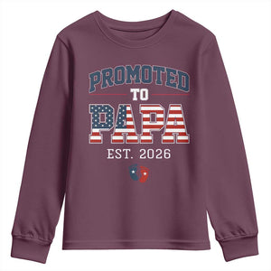 Patriotic Promoted To Dad Est 2026 Youth Sweatshirt US Flag New Father Gift TS12 Maroon Print Your Wear