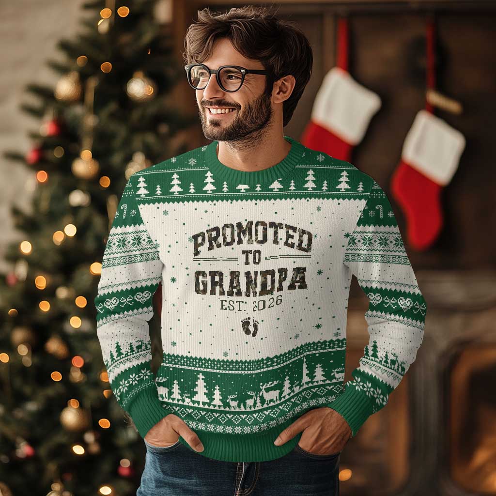 Promoted To Grandpa Est 2026 Ugly Christmas Sweater Vintage Camo Grandpa Graphic TS12 Beige Green Print Your Wear