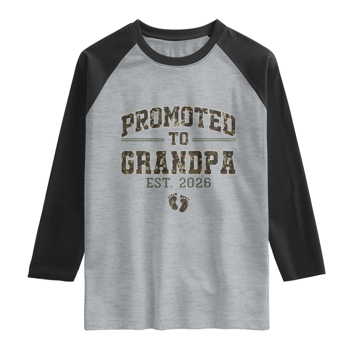 Promoted To Grandpa Est 2026 Raglan Shirt Vintage Camo Grandpa Graphic