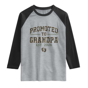 Promoted To Grandpa Est 2026 Raglan Shirt Vintage Camo Grandpa Graphic