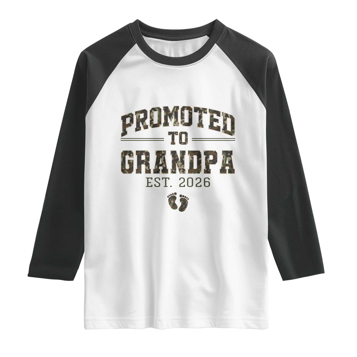 Promoted To Grandpa Est 2026 Raglan Shirt Vintage Camo Grandpa Graphic