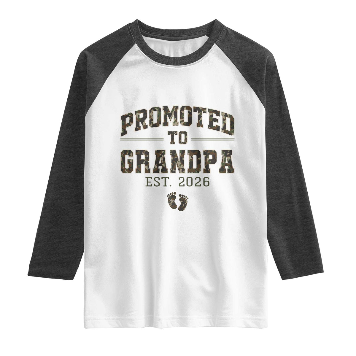 Promoted To Grandpa Est 2026 Raglan Shirt Vintage Camo Grandpa Graphic