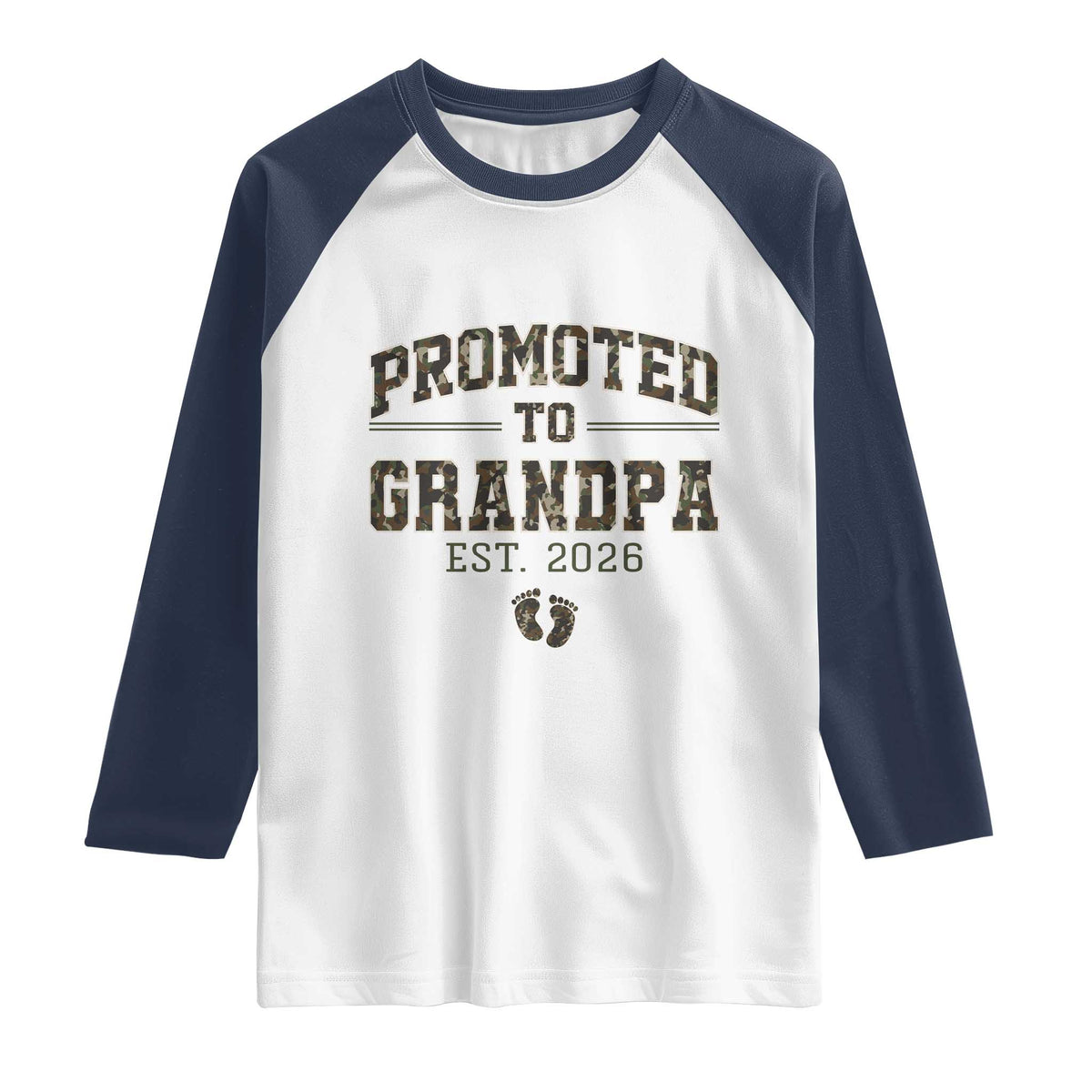 Promoted To Grandpa Est 2026 Raglan Shirt Vintage Camo Grandpa Graphic