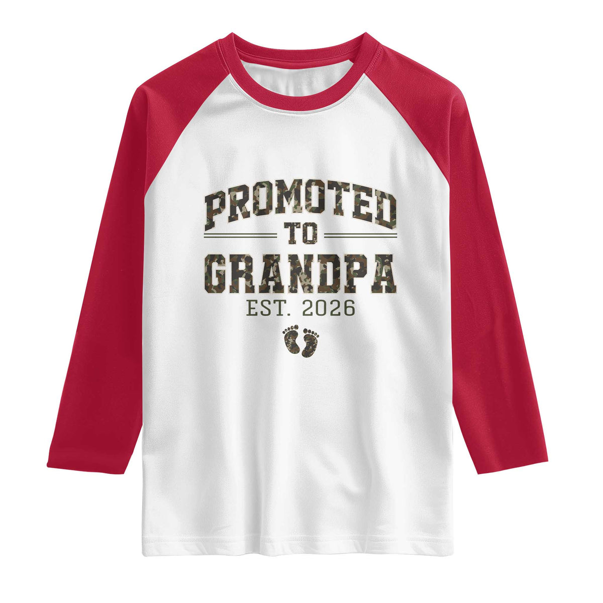 Promoted To Grandpa Est 2026 Raglan Shirt Vintage Camo Grandpa Graphic