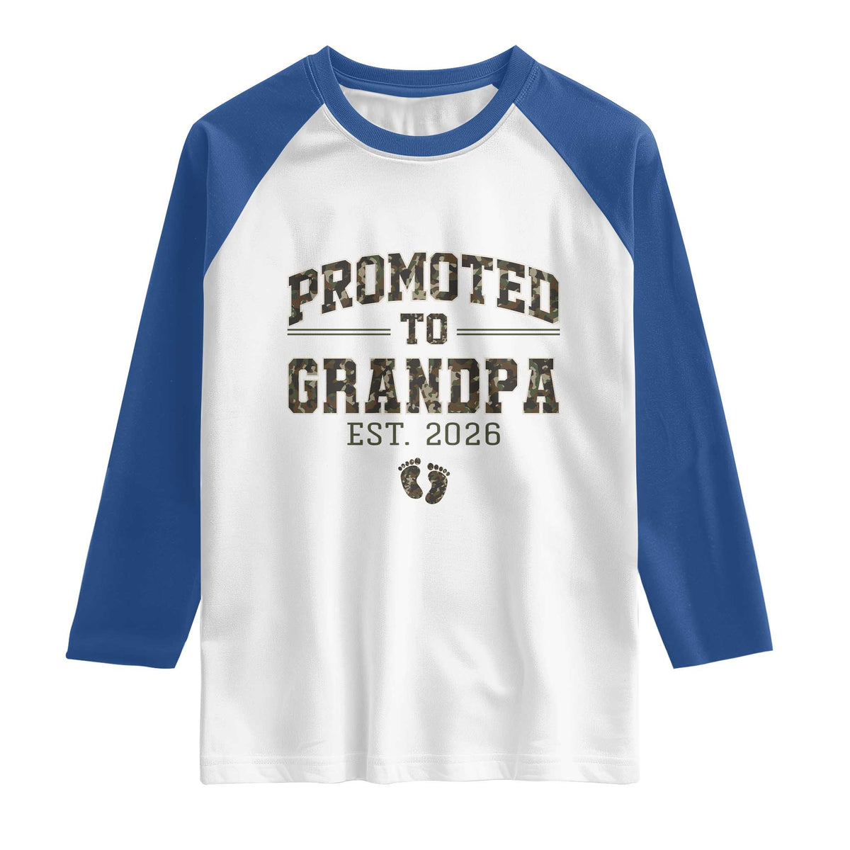 Promoted To Grandpa Est 2026 Raglan Shirt Vintage Camo Grandpa Graphic