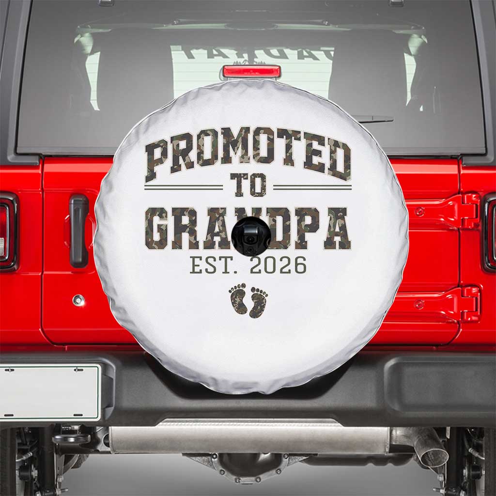 Promoted To Grandpa Est 2026 Spare Tire Cover Vintage Camo Grandpa Graphic TS12 White Print Your Wear