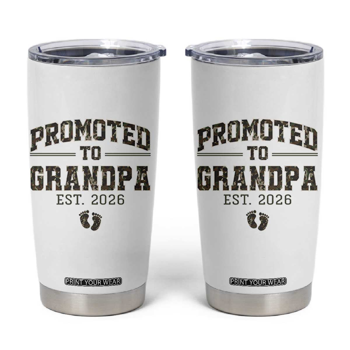 Promoted To Grandpa Est 2026 Tumbler Cup Vintage Camo Grandpa Graphic TS12 White Print Your Wear