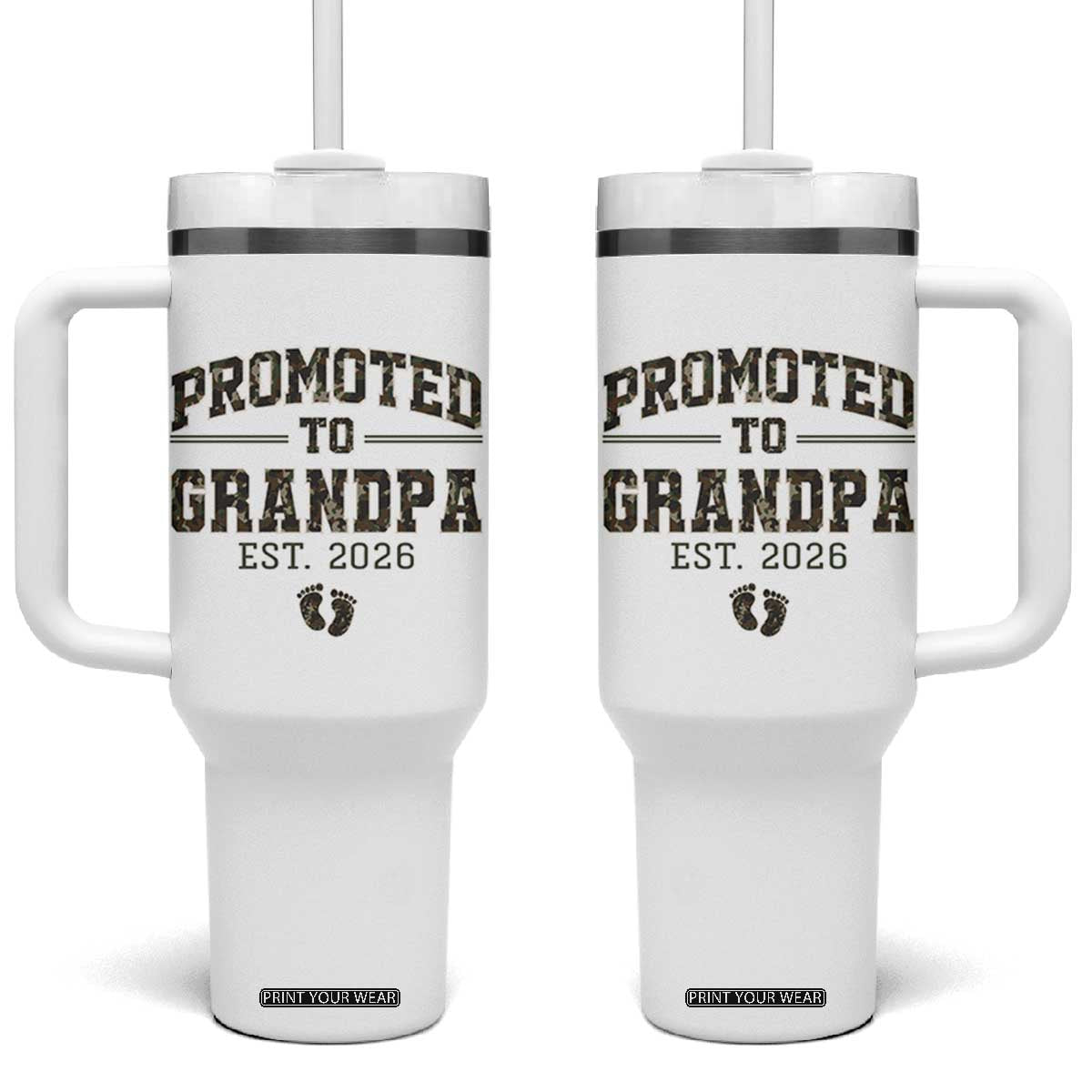 Promoted To Grandpa Est 2026 Tumbler With Handle Vintage Camo Grandpa Graphic TS12 One Size: 40 oz White Print Your Wear