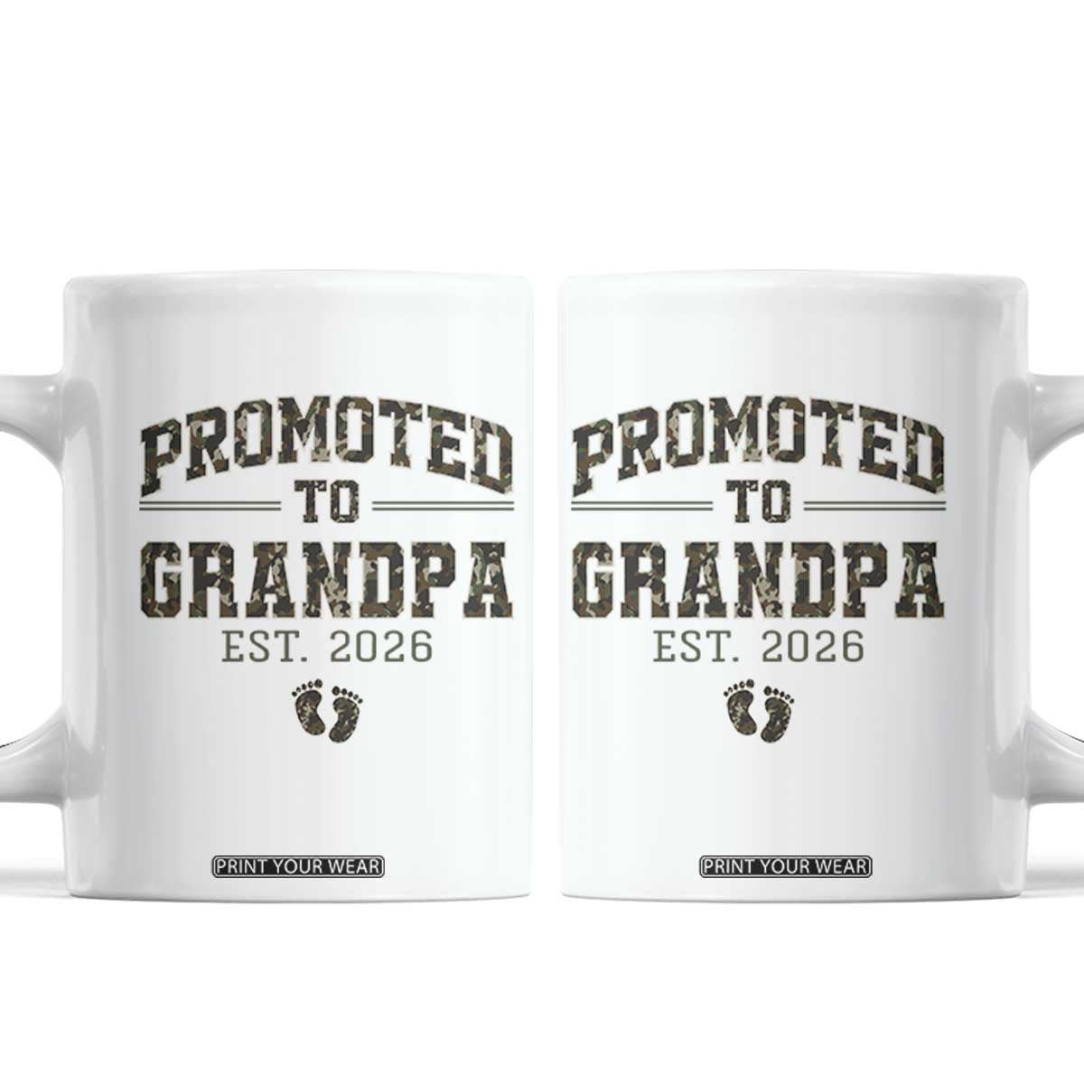 Promoted To Grandpa Est 2026 Coffee Mug Vintage Camo Grandpa Graphic TS12 White Print Your Wear