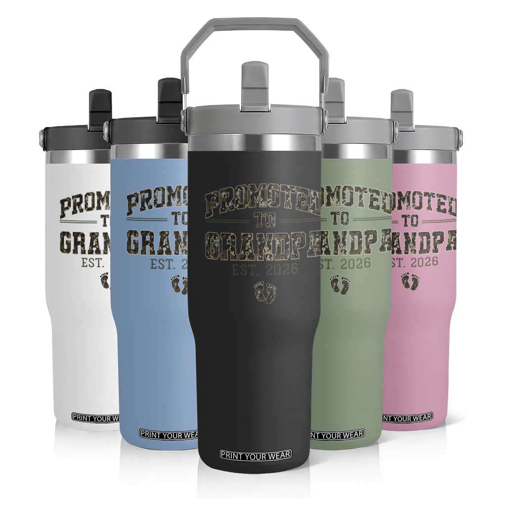 Promoted To Grandpa Est 2026 Flip Straw Tumbler Vintage Camo Grandpa Graphic TS12 Print Your Wear