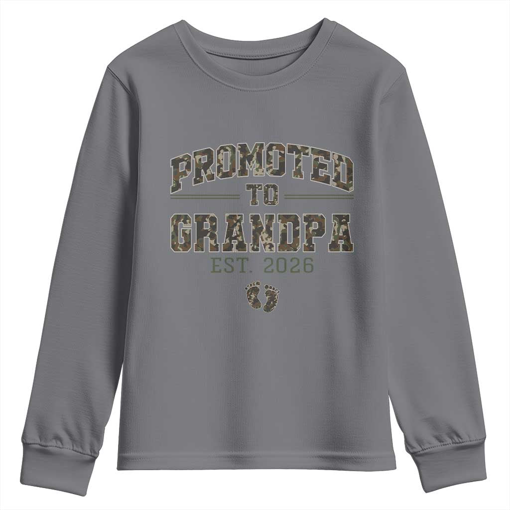Promoted To Grandpa Est 2026 Youth Sweatshirt Vintage Camo Grandpa Graphic TS12 Charcoal Print Your Wear