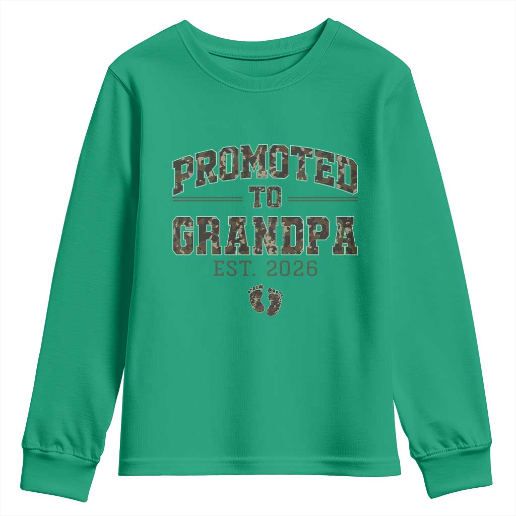 Promoted To Grandpa Est 2026 Youth Sweatshirt Vintage Camo Grandpa Graphic TS12 Irish Green Print Your Wear