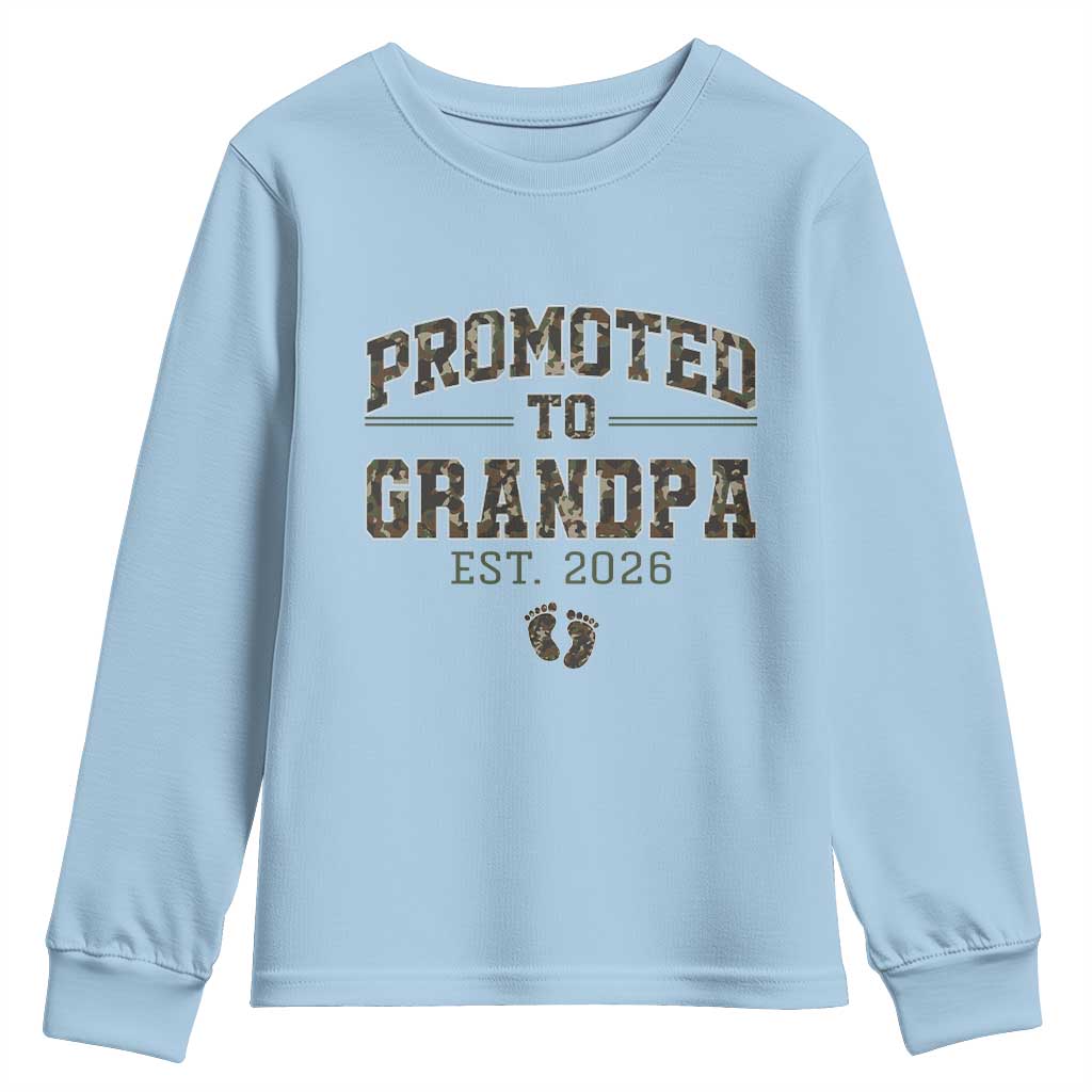 Promoted To Grandpa Est 2026 Youth Sweatshirt Vintage Camo Grandpa Graphic TS12 Light Blue Print Your Wear